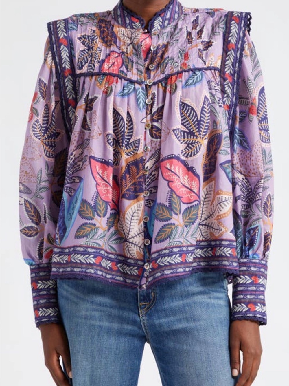 NWT - FARM Rio Wild Night Lavender Floral Print Long Sleeve Blouse